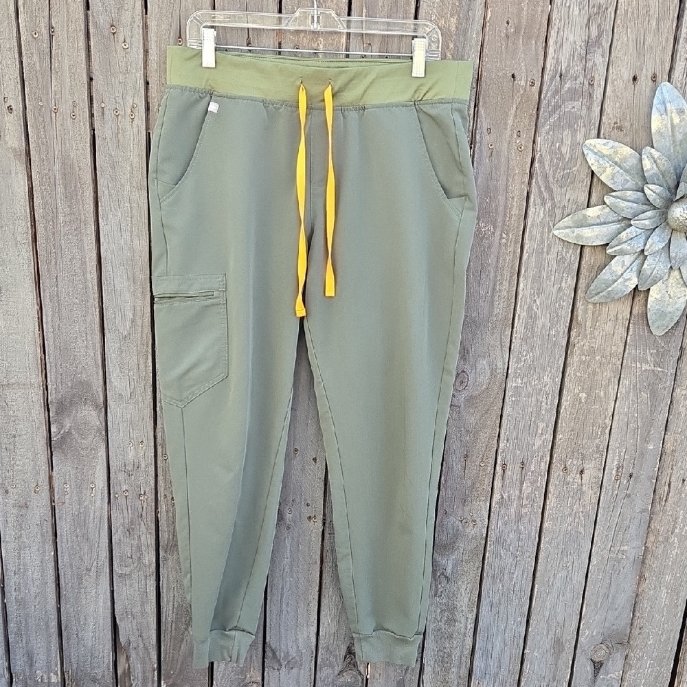 Figs Women's Olive Joggers with Yellow Drawstring
